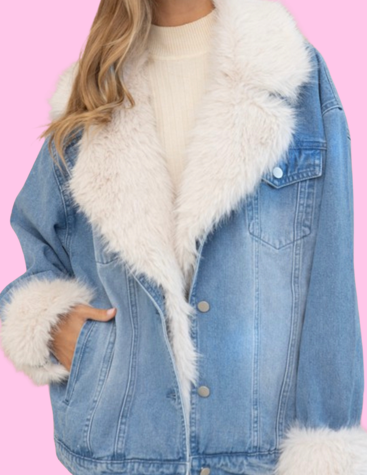 Holly Oversized Denim Fur Hooded Winter Coat Jacket – Alex + Nova