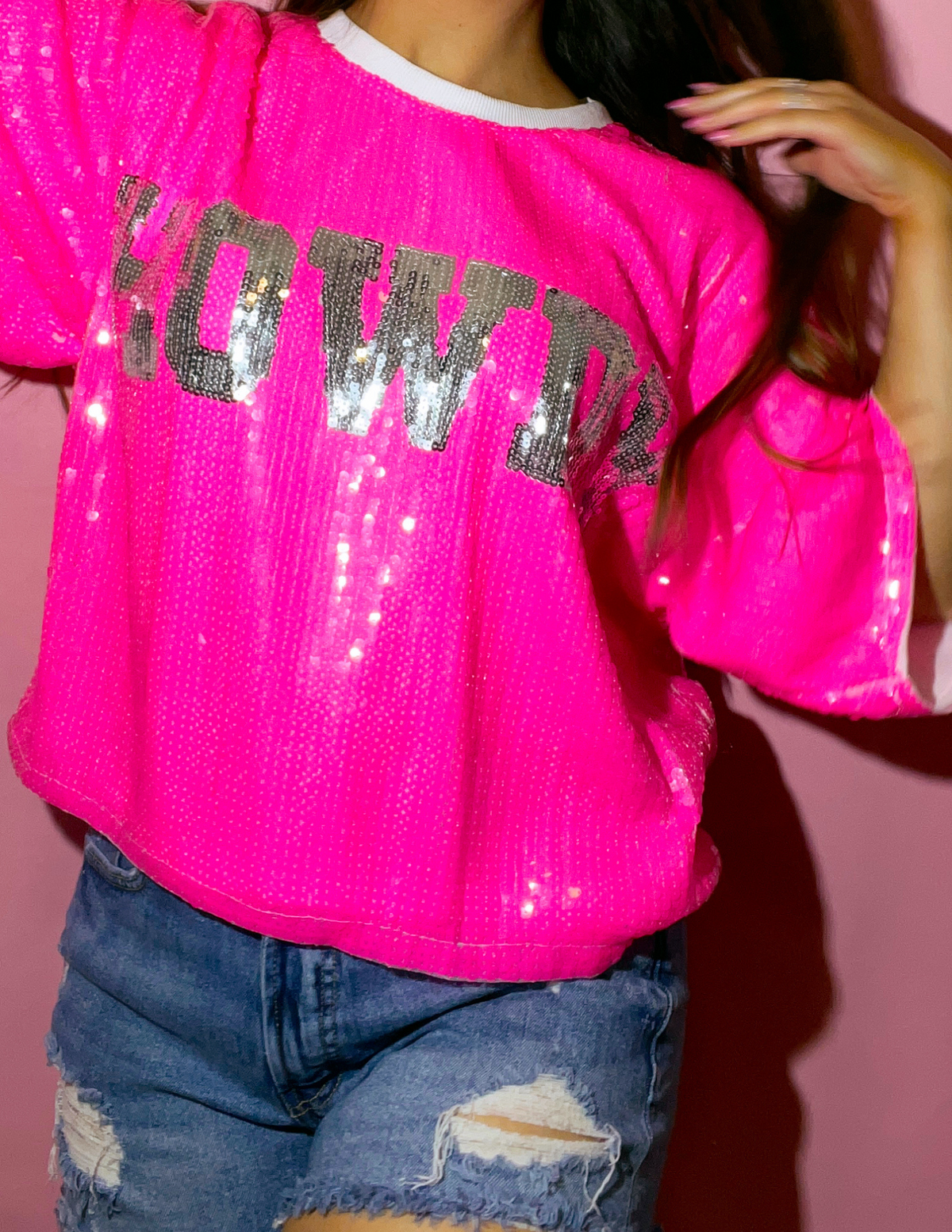 Let's Go! Football Sequin Cropped T-Shirt